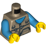 Lego Torso Jacket Bodywarmer with Zippers and Pockets print, Dark Azure Arms, Yellow Hands / Dark Tan