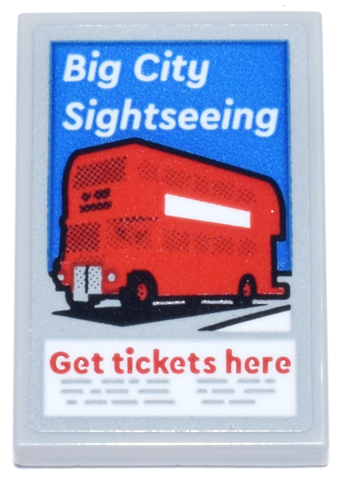 Lego Tile 2 x 3 with White 'Big City Sightseeing', Red London Bus and 'Get tickets here' Pattern (Sticker) - Set 21347