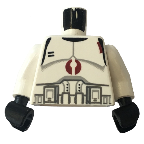 Lego Torso Armor Clone Trooper with Dark Red Mark Print, White Arms, Black Hands / White