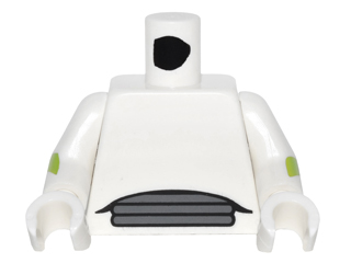 Lego Torso Spacesuit 3 Dark Bluish Gray Vents at Waist Pattern / White Arms with Lime Wrist Stripe and Red Mark on Right / White Hands