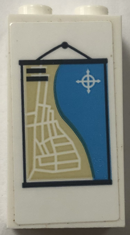 Lego Brick 1 x 2 x 3 with Hanging Tan and Dark Azure Beach Map with Roads and Compass Rose Pattern (Sticker) - Set 60328