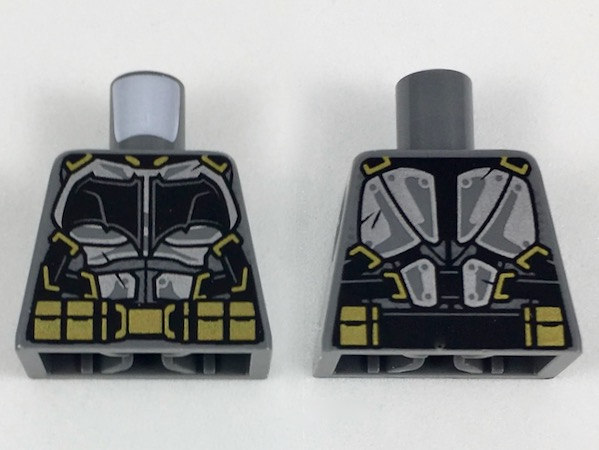 Lego Torso Tactical Armor with Silver Plates, Black Bat, and Gold Utility Belt Pattern / Dark Bluish Gray