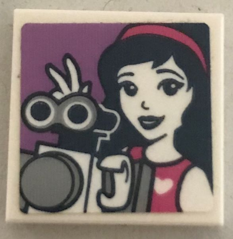 Lego Tile 2 x 2 with Olivia and Robot Pattern (Sticker) - Set 41307 / White