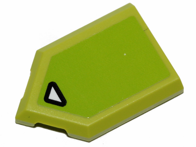 Lego Tile, Modified 2 x 3 Pentagonal with Black Contoured White Triangle on Lime Background Pattern (Sticker) - Set 70826