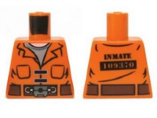 Lego Torso Batman Prisoner Jumpsuit with Belt and Pockets and 'INMATE 109370' on Reverse Pattern / Orange