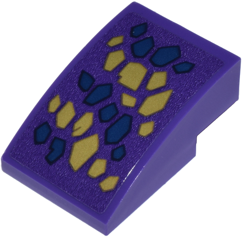 Lego Slope, Curved 3 x 2 with Pearl Gold and Dark Blue Dragon Scales Diagonal Arrangement Pattern (Sticker) - Set 71836
