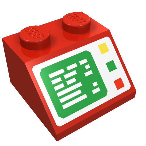 Lego Brick Sloped 45° 2 x 2 with Computer Screen Print / Red