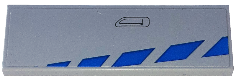 Lego Tile 2 x 6 with Blue Stripes and Black Door Handle Outline Pattern Model Left Side (Sticker) - Set 76917 / Light Bluish Gray