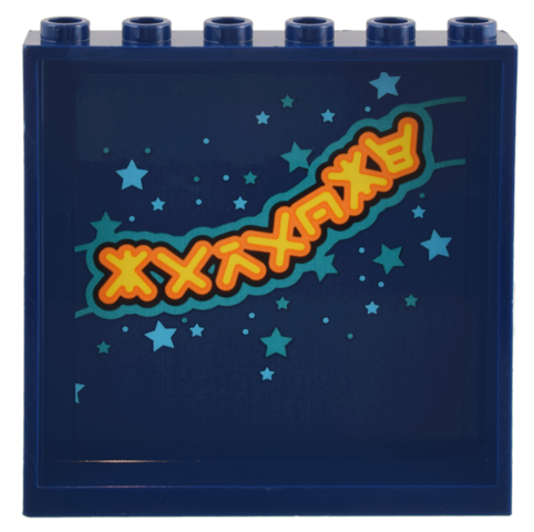 Lego Panel 1 x 6 x 5 with Medium Azure and Dark Turquoise Stars and Yellow and Orange Ninjago Logogram 'KARAOKE' Pattern (Sticker) - Set 71799