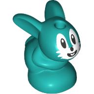 Lego Animal, Rabbit / Bunny, Baby Sitting with Black Eyes, Nose, and Mouth, White Face Print / Dark Turquoise