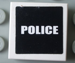 Lego Tile 2 x 2 with White 'POLICE' on Black Background Pattern (Sticker) - Set 7236-1