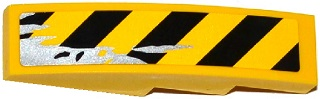 Lego Slope, Curved 4 x 1 with Black and Yellow Danger Stripes and Silver Splatters Pattern Model Left Side (Sticker) - Set 75919