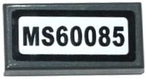Lego Tile 1 x 2 with 'MS60085' Pattern (Sticker) - Set 60085 / Dark Bluish Gray