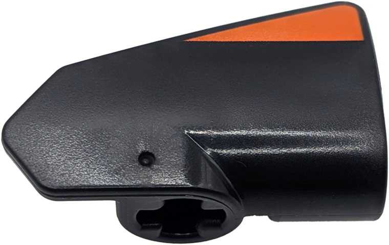 Lego Technic, Panel Fairing # 8 Very Small Smooth Short, Side B with Reddish Orange Triangle Shaped Stripe Pattern