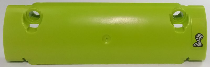 Lego Technic, Panel Curved 11 x 3 with 2 Pin Holes through Panel Surface with Silver Cobra Snake Logo Pattern Model Right Side (Sticker) - Set 42138 / Lime