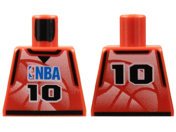 Lego Torso Basketball Jersey Tank Top with Black Trim, NBA Logo, and Black Number 10 Pattern
