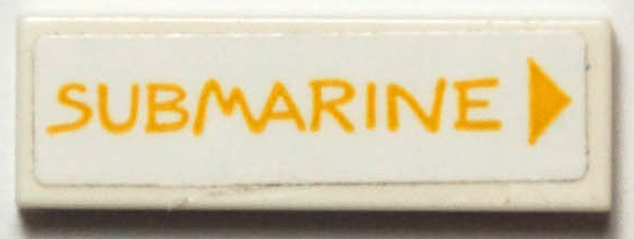 Lego Tile 1 x 3 with Yellow 'SUBMARINE' and Triangle Pattern (Sticker) - Set 40346 / White