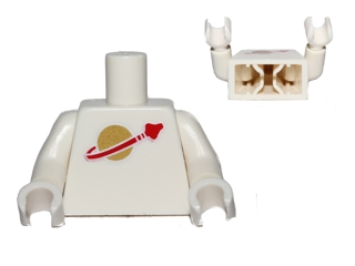Lego Torso with Classic Space Logo High on Torso Pattern, Inside with Ribs (second reissue) / White Arms / White Hands