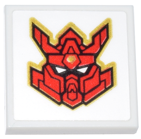 Lego Tile 2 x 2 with Red, Black and Gold Mech Mask / Helmet Pattern (Sticker) - Set 71837