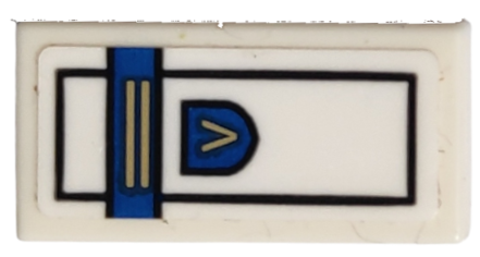 Lego Tile 1 x 2 with Black Rectangle, Blue Stripe and Capital Letter V in Shield Pattern (Sticker) - Set 10292