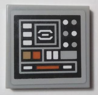 Lego Tile 2 x 2 with SW Control Panel with Dark Orange, Dark Tan, Light Bluish Gray and White Dots and Rectangles Pattern Model Left Side (Sticker) - Set 75059