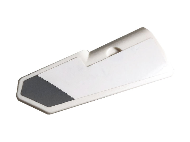 Lego Technic, Panel Fairing #22 Very Small Smooth, Side A with Dark Bluish Gray Stripe and White Background Pattern (Sticker) - Set 42096 / White