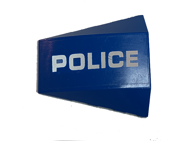 Lego Wedge 4 x 4 Triple Curved No Studs with White 'POLICE' Pattern Model Right Side (Sticker) - Set 60174 / Blue