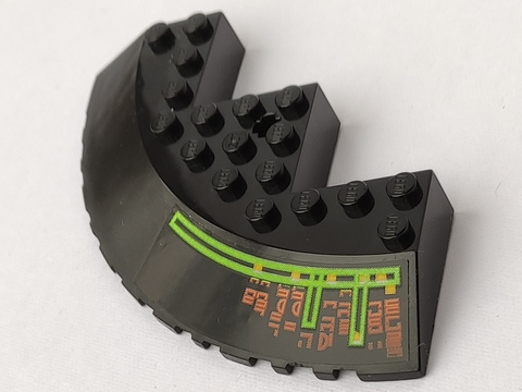 Lego Brick, Round Corner 10 x 10 with Slope 33 Edge, Axle Hole, Facet Cutout with Light Bars and Alien Characters Pattern Model Right Side (Sticker) - Set 7690