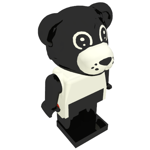 Lego Fabuland Figure Billy Bear with Black Head, White Torso, Black Arms, Hands and Legs / White