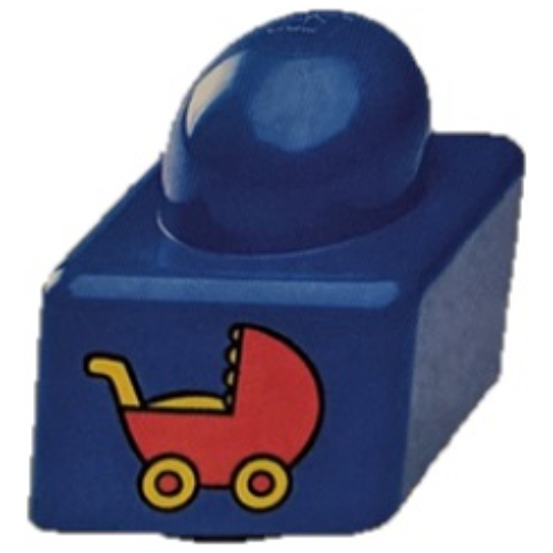 Lego Primo Brick 1 x 1 with Red Baby Carriage Print / Blue