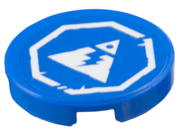 Lego Tile, Round 2 x 2 with Bottom Stud Holder with White Triangle Electricity Danger Sign and Octagonal Border Pattern (Sticker) - Set 77073