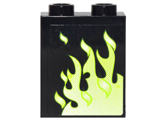 Lego Panel 1 x 2 x 2 with Side Supports - Hollow Studs with Faded Lime Flames Pattern Model Right Side (Sticker) - Set 4840