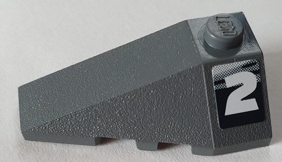 Lego Wedge 4 x 2 Triple Left with White Number 2 and Black and Gray Swirl Pattern #2 (Sticker) - Set 8161