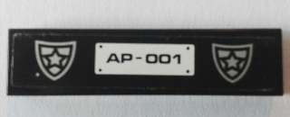Lego Tile 1 x 4 with Police Badges and 'AP-001' Pattern (Sticker) - Set 8182 / Black