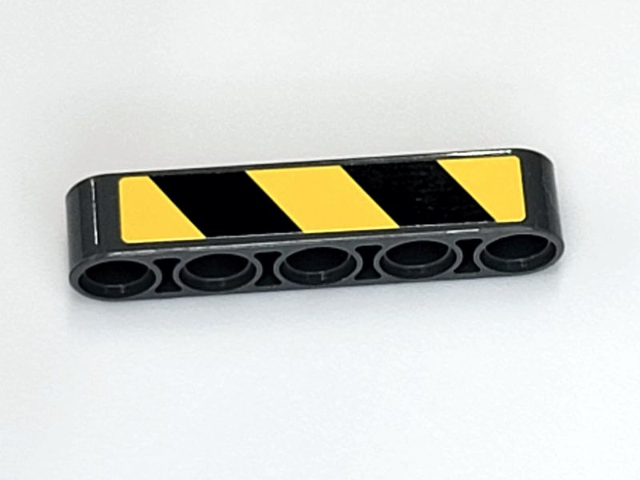 Lego Technic, Liftarm Thick 1 x 5 with Black and Yellow Danger Stripes Pattern Model Left Side (Sticker) - Set 42081