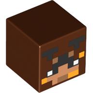Lego Minifig Head Special, Cube with Pixelated Nougat Bee Face Print / Reddish Brown