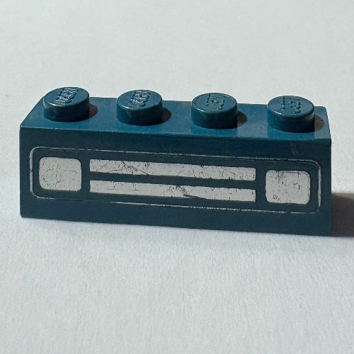 Lego Brick 1 x 4 with Black Car Grill Print [Embossed] / Blue