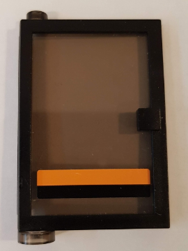 Lego Door 1 x 4 x 5 Left with Trans-Brown Glass and Black and Orange Stripe Pattern (Sticker) - Set 8135