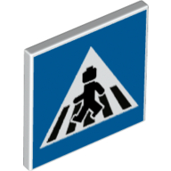 Lego Road Sign Clip-on 2 x 2 Square [Thick Open O Clip] with Pedestrian Crossing on Blue Background Print
