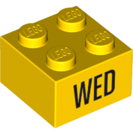 Lego Brick 2 x 2 with Black 'WED' Print / Yellow
