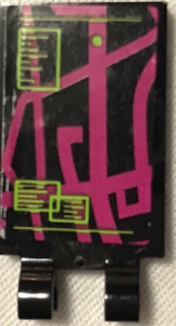 Lego Tile, Modified 2 x 3 with 2 Clips with Magenta Map and Lime Notes Pattern 2 (Sticker) - Set 79117 / Black