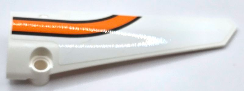 Lego Technic, Panel Fairing # 6 Long Smooth, Side B with Dark Bluish Gray and Orange Stripes Pattern (Sticker) - Set 42052 / White