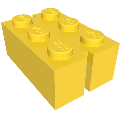 Lego Brick 2 x 3 with 2 Slots on Short Sides / Yellow