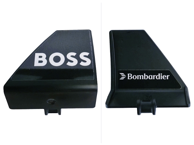 Lego Technic, Panel Curved #70 5 x 4 x 3 Tapered Right with White 'BOSS' on Outside and 'Bombardier' on Inside Pattern (Stickers) - Set 42240