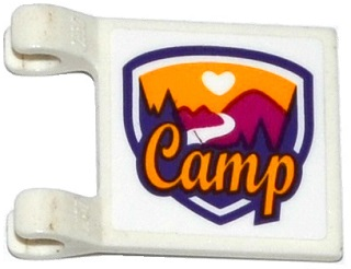 Lego Flag 2 x 2 Square with Flat Edge with Friends Camp Pattern to Right of Clips (Sticker) - Set 41122 / White