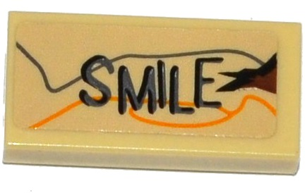 Lego Tile 1 x 2 with 'SMILE' and Wood Grain Pattern (Sticker) - Set 75823