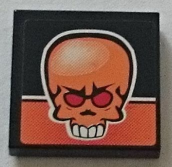 Lego Tile 2 x 2 with Orange Skull with Red Eyes and White Teeth on Black and Orange Background Pattern (Sticker) - Set 8164