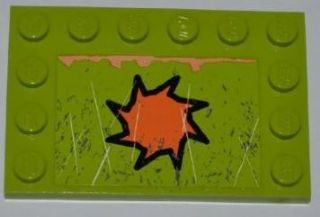 Lego Tile, Modified 4 x 6 with Studs on Edges with Orange 8-Point Star, Rust and Scratches Pattern (Sticker) - Set 8964 / Lime