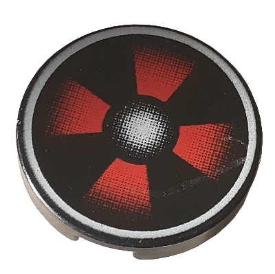 Lego Tile Round 2 x 2 with Red Fan Print / Black