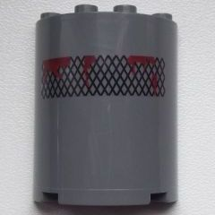 Lego Cylinder Half 2 x 4 x 4 with Mud on Grille Pattern (Sticker) - Set 9486 / Dark Bluish Gray